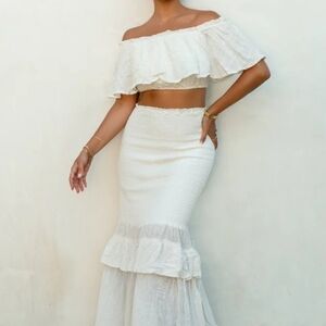 JLUXLABEL White Off-Shoulder Ruffle Skirt Set